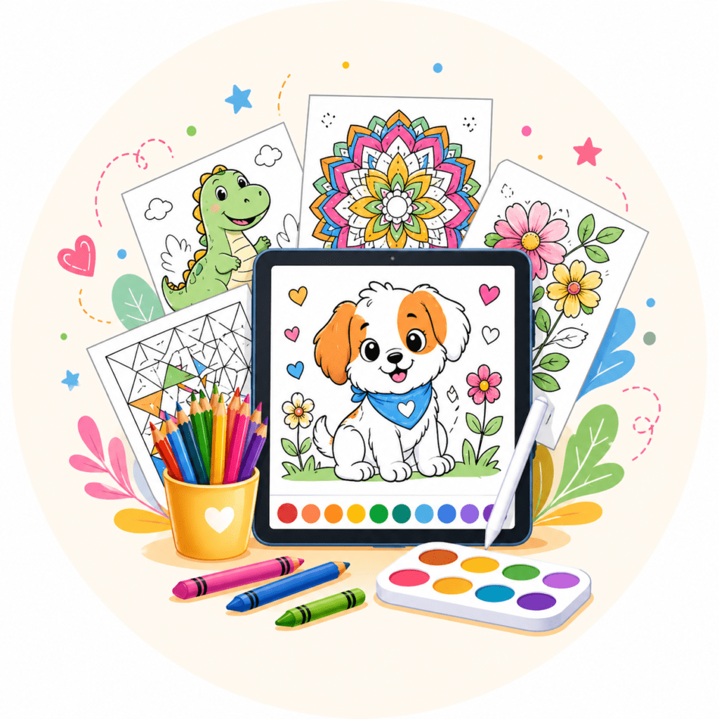Pattern coloring pages with geometric, floral, abstract, and tile-style designs