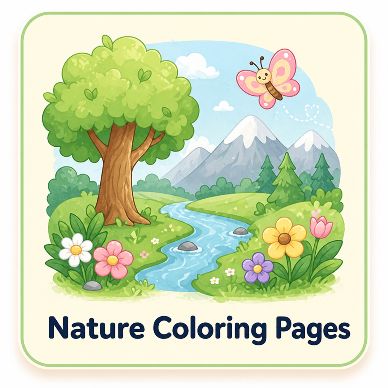 Nature coloring pages category with trees, leaves, mountains, flowers, gardens, landscapes, and outdoor designs