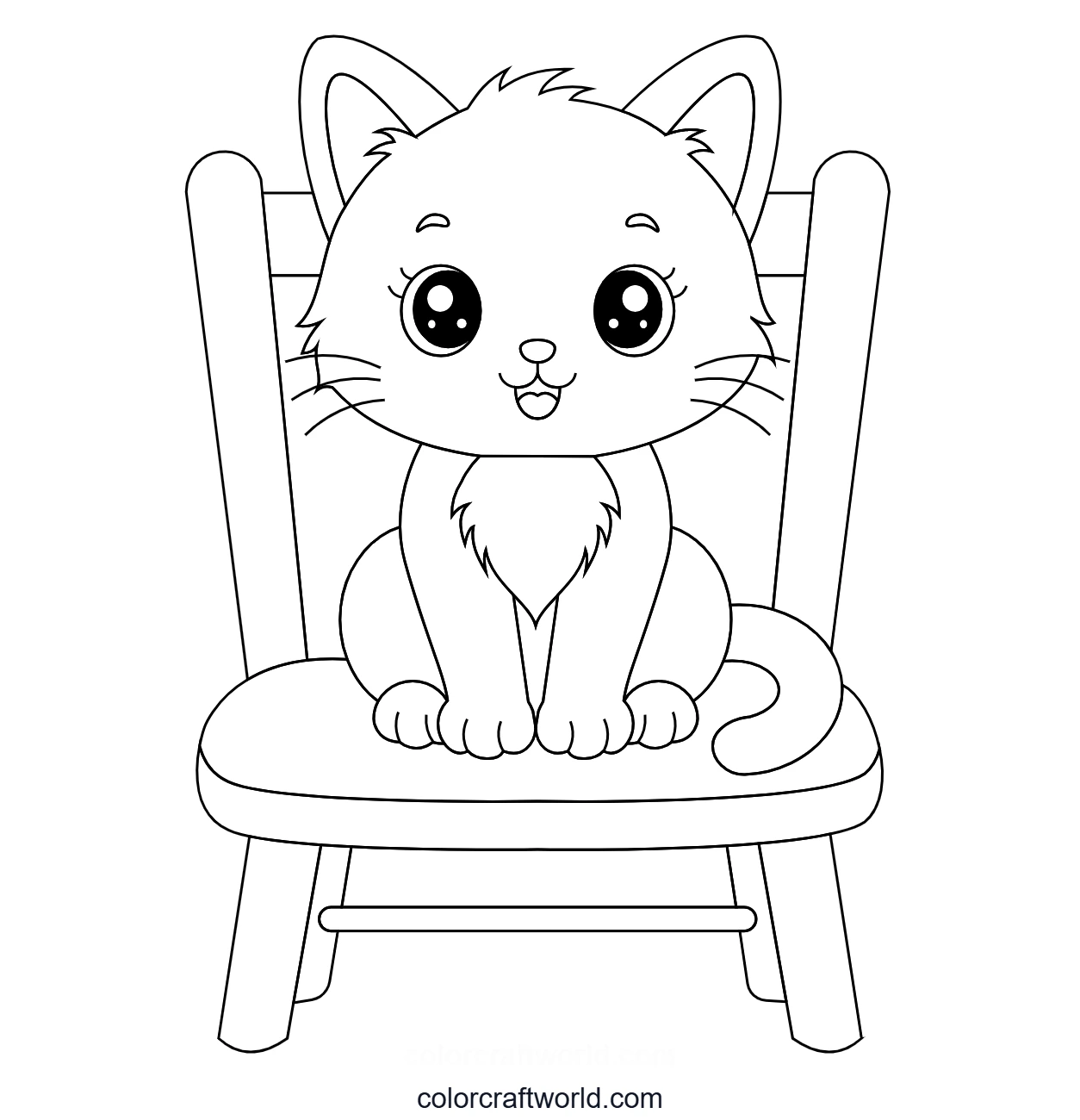 Cute Cat on a Simple Chair Coloring Page